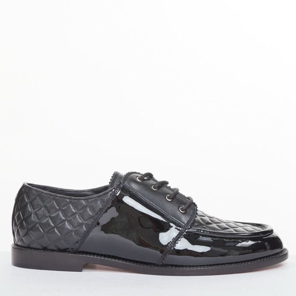 CHANEL 2017 Paris Havana black matelasse quilted panel derby oxfords EU38.5C